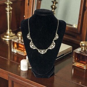 Liz Claiborne Scalloped Rhinestone Necklace, Vintage 90s, Signed LC